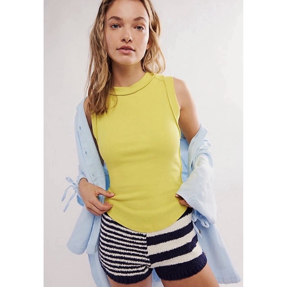 We The Free Free People Ribbed Mock Neck Muscle Tank Chartreuse Yellow Small